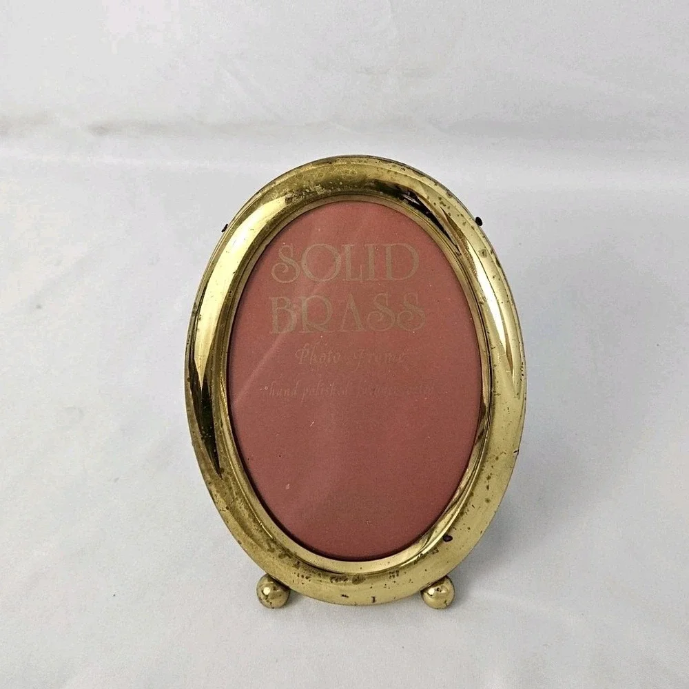 Oval Brass Picture Frame Footed w/Easel Hand Polished Lacquered